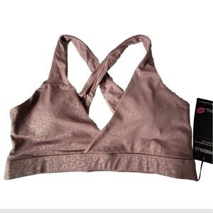 Rebdolls Women's FLAUNT IT leopard plunge V neck sports Bra Plus size 2X mauve